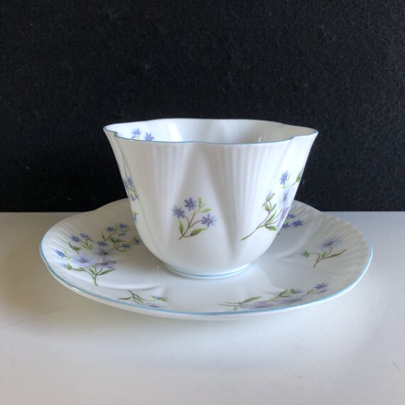 Shelley English Bone China Tea Cup and Saucer, Blue Rock