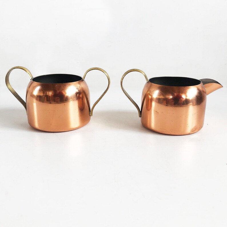 Vintage Copper Craft Guild Copper and Brass Cream & Sugar Etsy