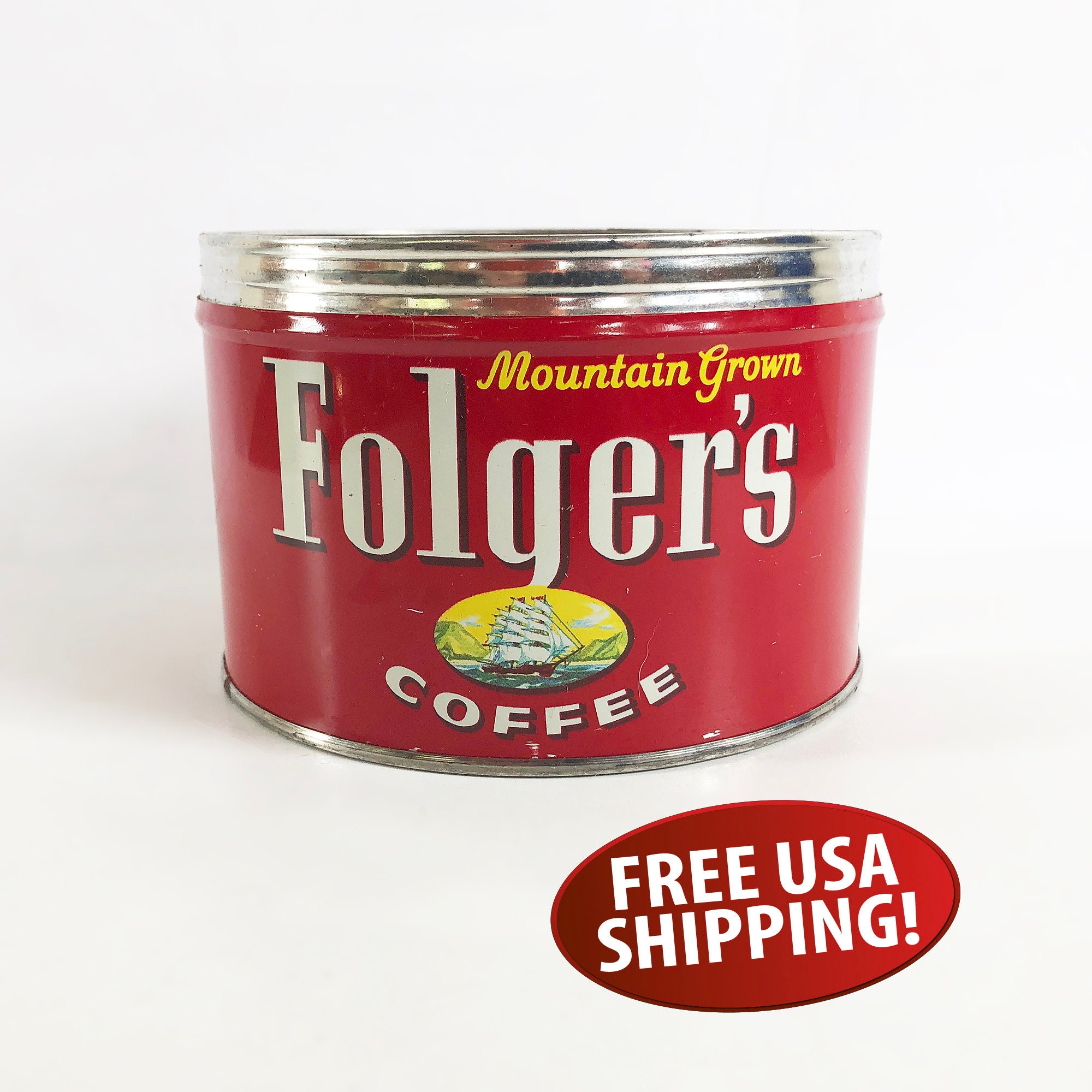 1950s Folgers Coffee Tin 1 lb. Coffee Can Red White & Etsy