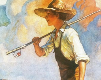 Vintage Coca-cola Framed Print: N.C. Wyeth Boy Fishing With Dog - Etsy