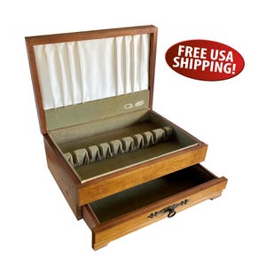Mid-century Silverware Chest, Flatware Storage Box, Maple Wood Silverware Case, Silverware Storage Box
