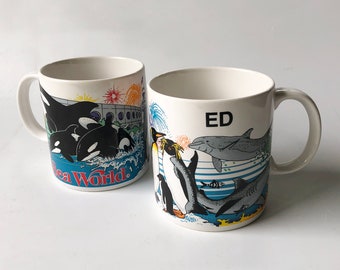 1988 Sea World Souvenir Mug: Orcas, Dolphins, Penguins, Sharks - Ed or Joy