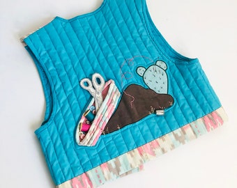 Cute, Hand-made, Quilted Sewing Vest, Quilter's Vest, Seamstress Vest, Novelty Vest, Southwest Desert Themed