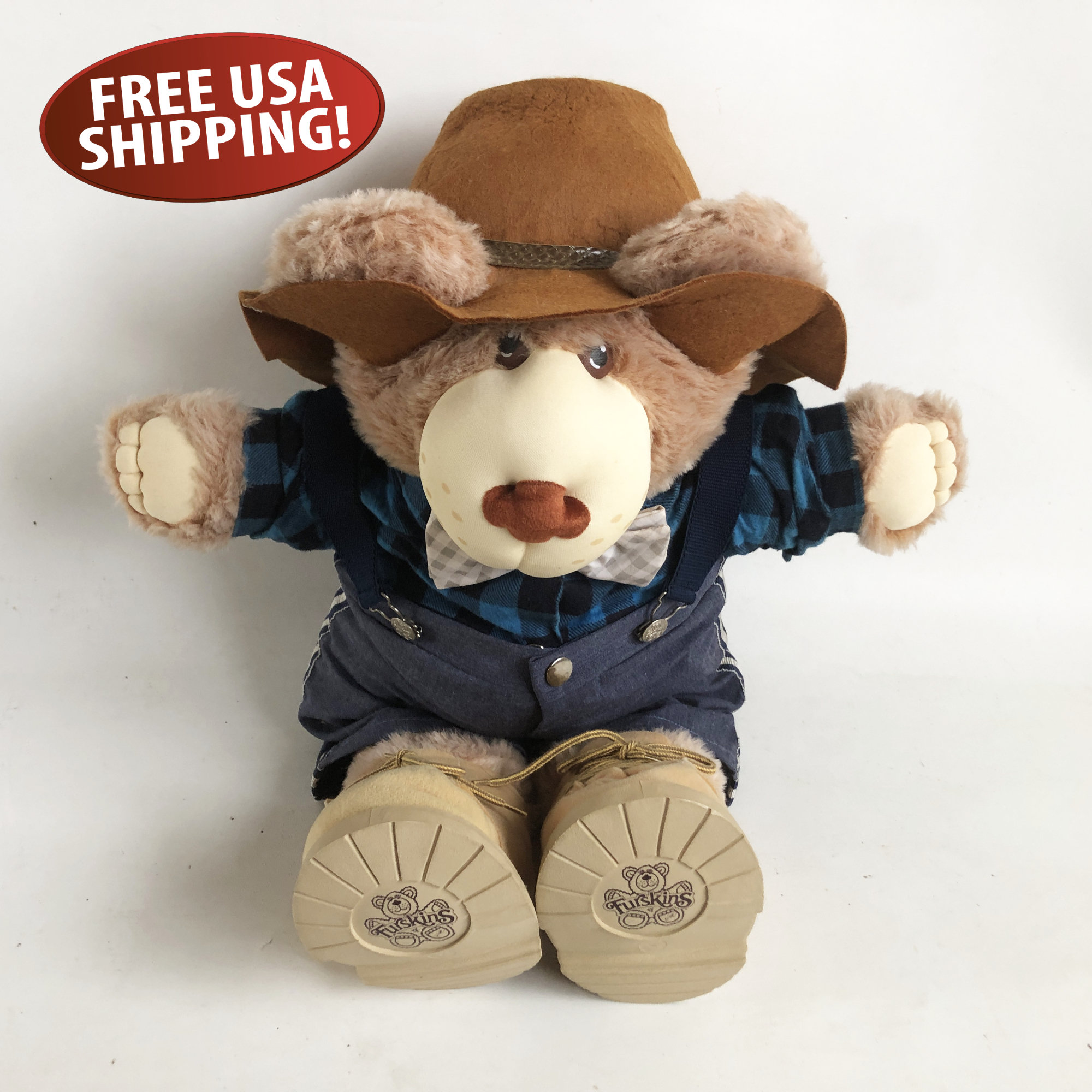 Vintage Xavier Roberts Furskin Bear: Farrell the Postmaster Plush