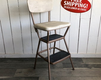 Mid Century Cosco Step Stool with Flip-up Seat, Bar Stool, Hour Glass Shape Stool, High Chair