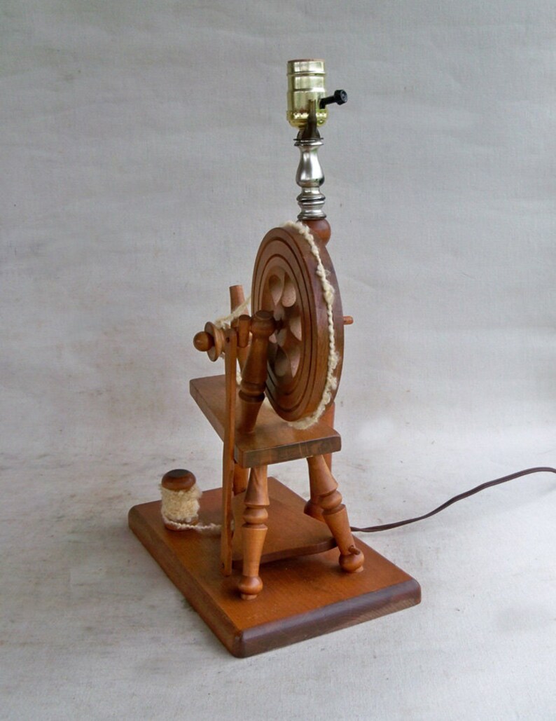 Vintage Wood Spinning Wheel Table Lamp with Working Pedal Etsy