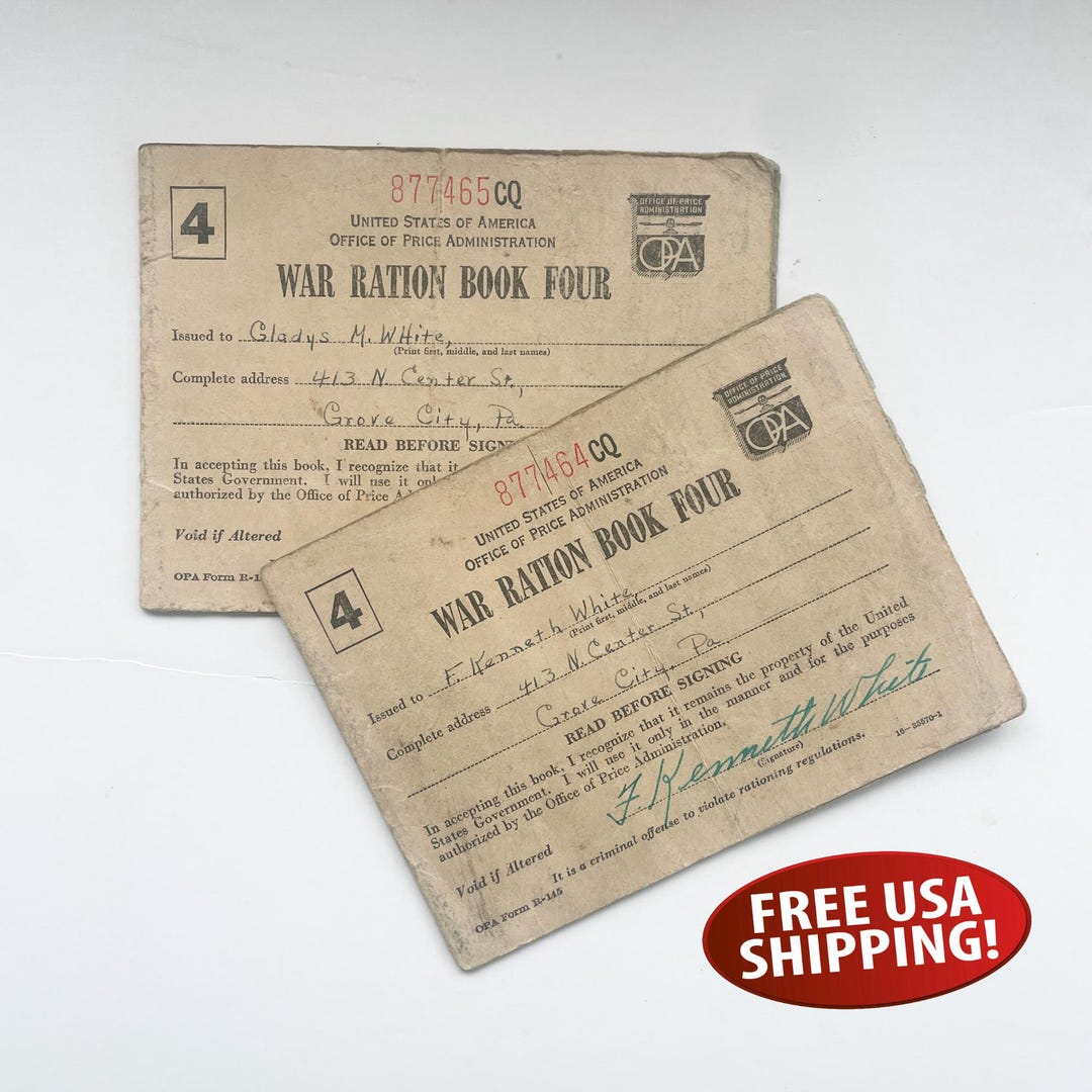 War Ration Cards Set of Two WWII #4 War Ration Books With Stamps: World War II ...