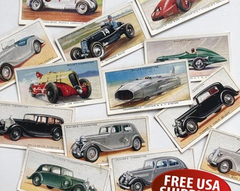 1930s Players Cigarettes Automobile Collector Cards, Bundle of Six Cards, Famous Cars, Trading Cards, Ephemera, Tobacciana, Militaria