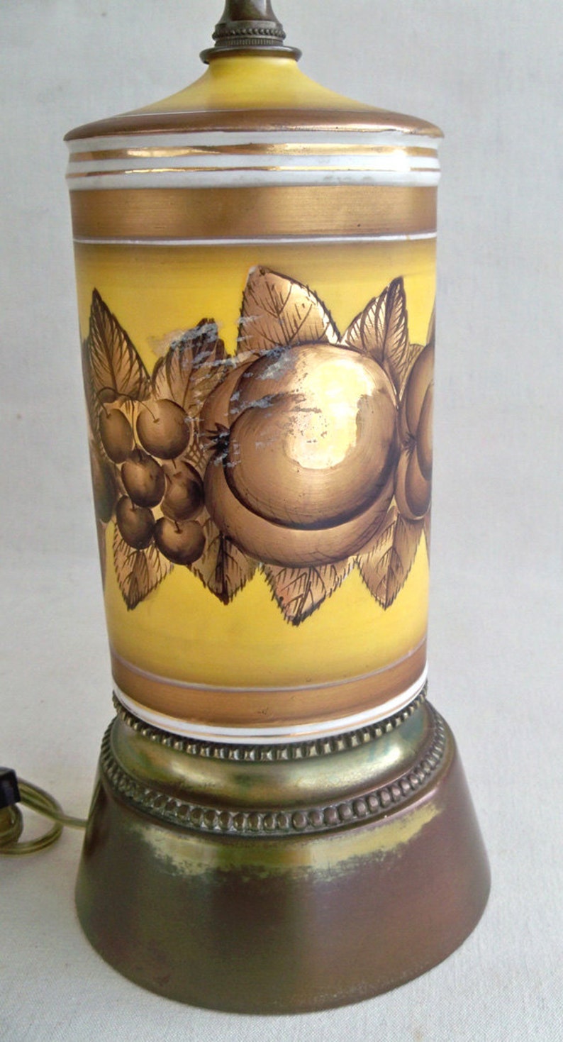 Hollywood Regency Painted Glass Table Lamp Golden Brown