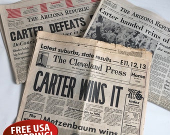 Old Newspaper from November 3, 1976 or January 21, 1977, Jimmy Carter Wins Presidency, Carter Becomes President, American Political News