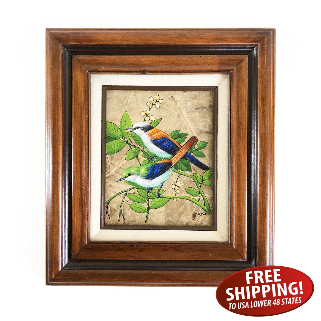 Original Gris Oil Painting--birds Painted on Tobacco Leaves Canvas