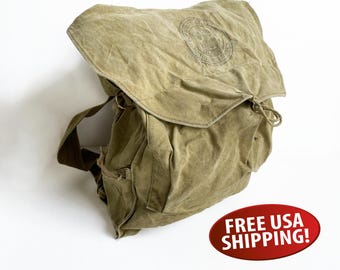 1960s Canvas & Leather Boy Scout Rucksack: Backpack, Book Bag, Day Pack, BSA Memorabilia