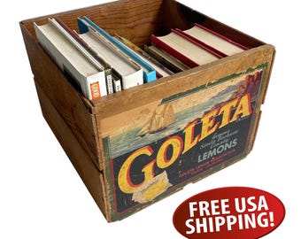 Midcentury Goleta, California Wooden Lemon Crate: Farmhouse Kitchen Storage Box, Santa Barbara Memorabilia