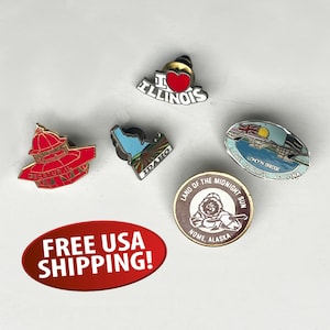 Vintage USA State and City Lapel Pins, Hat Pin, Tie Tack, Tie Pin, Cloisonné, Souvenir Pin, Tourist Pins, Road Trip Memorabilia