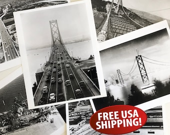 Bundle of Six Vintage San Francisco Bay Bridge 8" X 10" Black & White Photos - San Francisco-Oakland Bridge History, Historical Photos