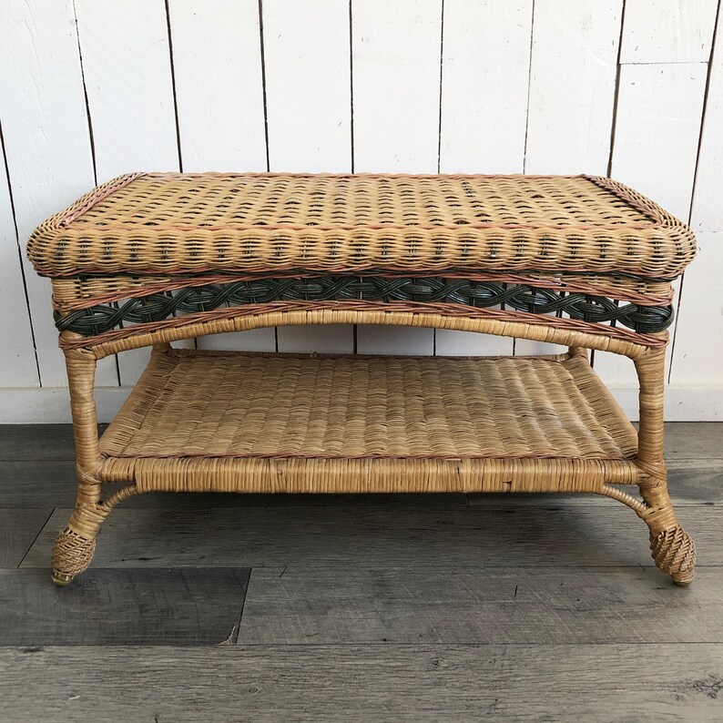 Vintage Wicker and Ratan Coffee Table Boho Wicker Side Table Etsy