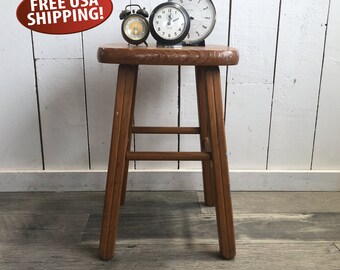 Distressed Wooden Farmhouse Stool, 18" Tall Wood Stool, Child's Stool - Chair, Side Table, Plant Stand, Nightstand, Midcentury Stool