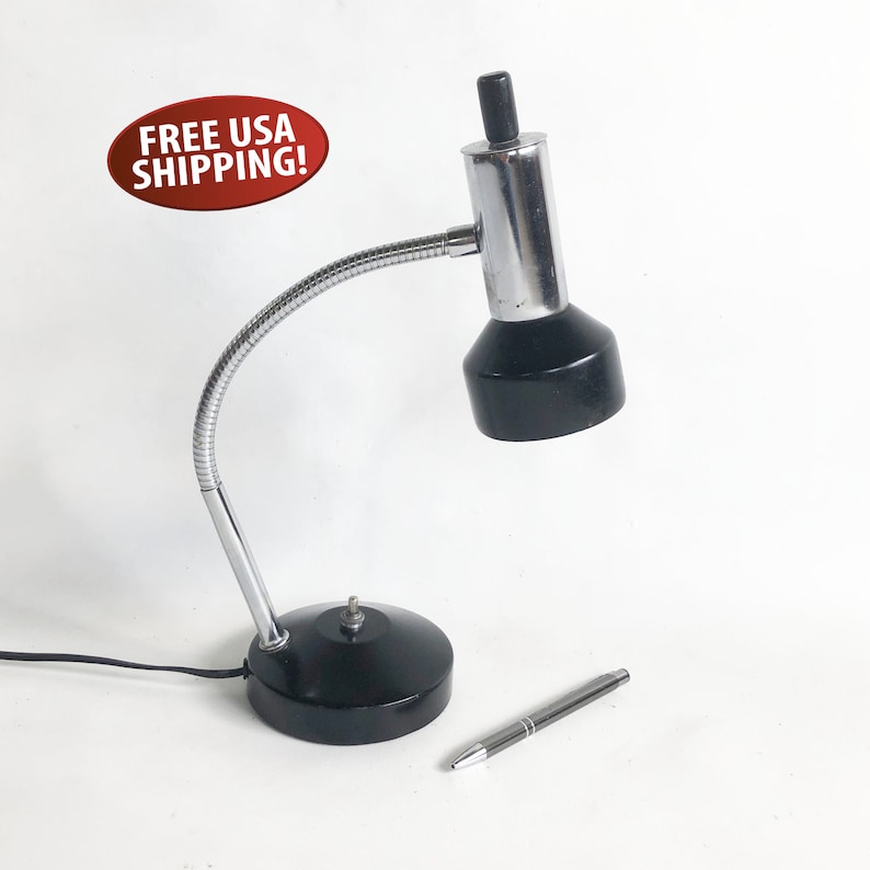 Midcentury Black & Chrome Gooseneck Desk Lamp, Retro Task Light, Office Light, Small Desk Lamp image 1