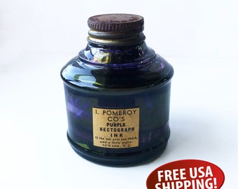 Old I. Pomeroy Co&#39;s. Purple Hectograph Ink Bottle, Old Ink Bottle, Tattoo Artist, Old Printer Supply, Graphic Design