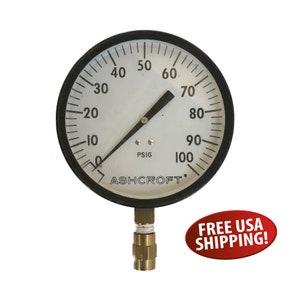 Vintage 4.25&quot; Diameter Ashcroft Air Pressure Gauge, Old Gauge for Decor, Prop, Rat Road or Geek Project
