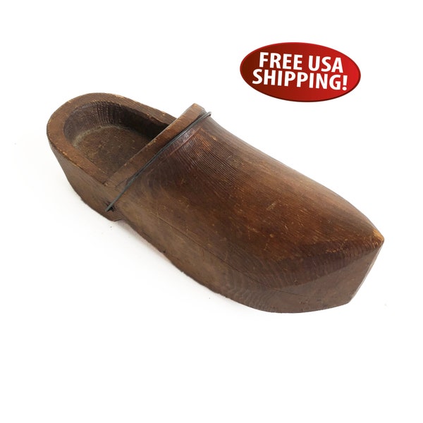 Primitive Hand-carved Wooden Shoe, Wood Clog, Scandinavian Folk Art, Farmhouse Decor, Scandinavian Farmhouse