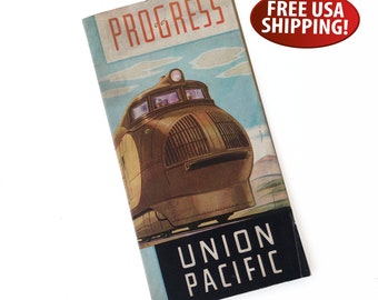 1934 Union Pacific Progress Brochure, Streamliner Train Brochure, Railroadiana, Railroad Collector, Train Ephemera, Railroad Advertising