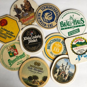 Bundle of Six 1970s-80s German Beer Coasters, Bier Coaster, Octoberfest, Oktoberfest, Breweriana Drink Coaster C image 1