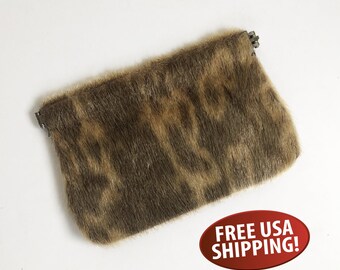 Mid-century Alaskan Leather-Fur Purse, Handbag, Clutch, Alaska Souvenir, Primitive Hand Bag, Vintage Alaskan Folk Art