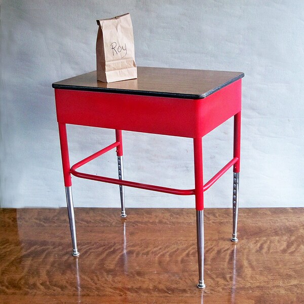 Mid-Century Steel School Desk - Red & Chrome