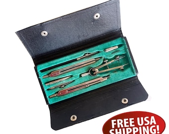 Midcentury Steelcraft Drafting Tool Set: German Engineering Instruments (Case Included)