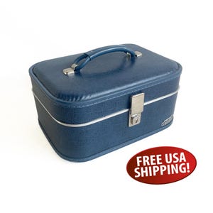 Blue Mid-Century Neevel Lite-Pac Train Case, 1960s Traincase, Travel Case, Vanity Case, Makeup Case, Craft Storage