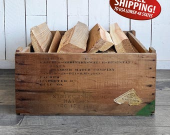 1930s Diamond Match Co. Wooden Crate with Stenciling: Farmhouse Decor, Firewood Box, Bellingham Washington,