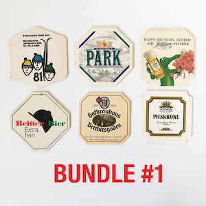 Bundle of Six 1970s-80s German Beer Coasters, Bier Coaster, Octoberfest, Oktoberfest, Breweriana Drink Coaster C Bundle #1