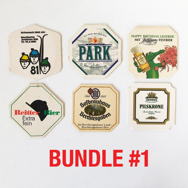 Bundle of Six 1970s-80s German Beer Coasters, Bier Coaster, Octoberfest, Oktoberfest, Breweriana Drink Coaster C Bundle #1