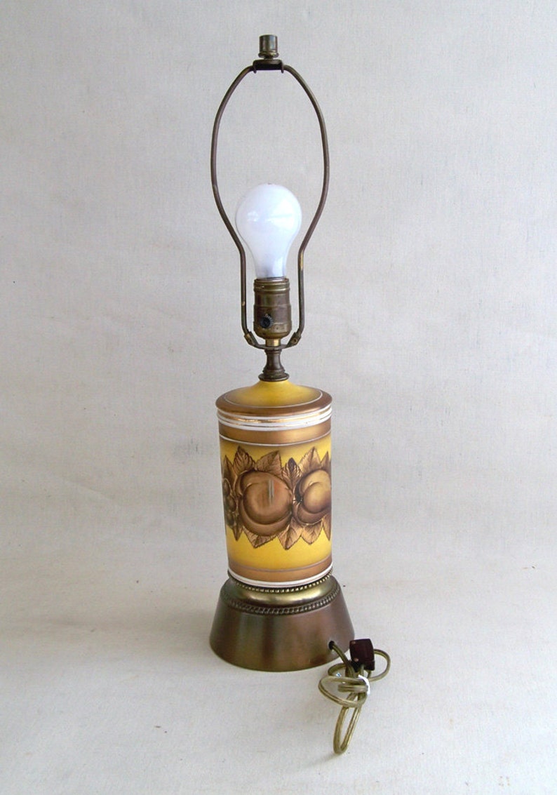 Hollywood Regency Painted Glass Table Lamp Golden Brown