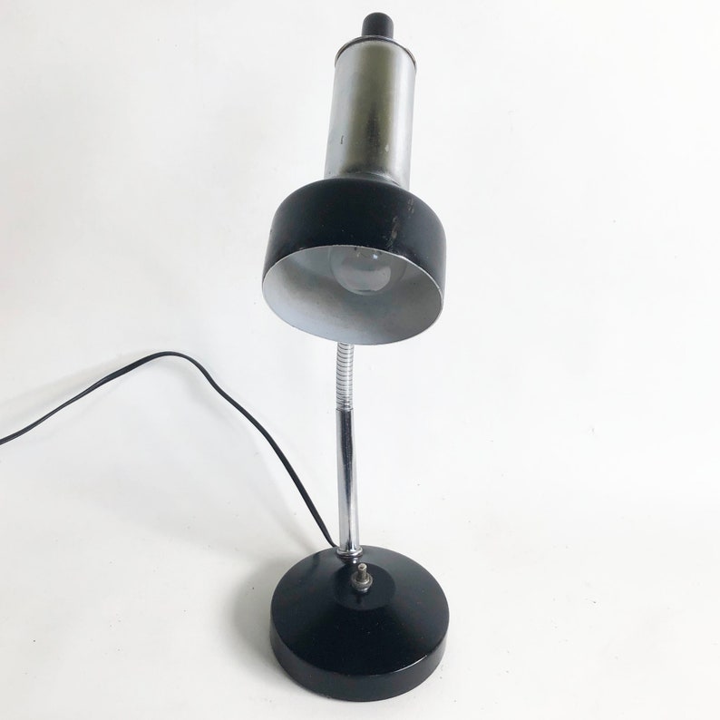 Midcentury Black & Chrome Gooseneck Desk Lamp, Retro Task Light, Office Light, Small Desk Lamp image 3