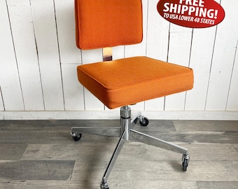 Mid-Century Mod Orange Office Chair: 1960s Steelcase Chrome Steno Chair