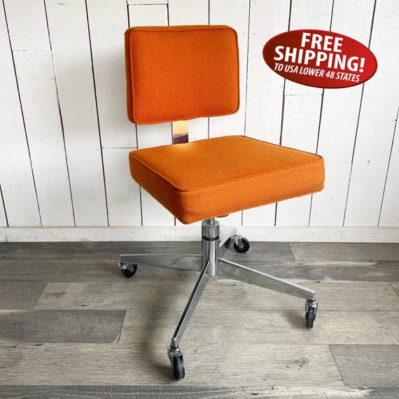 Mid-century Mod Orange Office Chair: 1960s Steelcase Chrome Steno