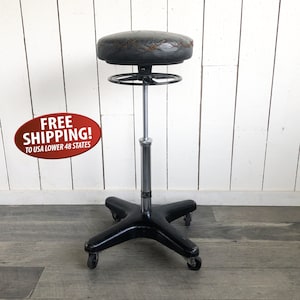 RARE, 1930s Ritter Mobilrest Medical Exam Stool, Industrial Rolling Stool, Adjustable Height Dentist's Stool, Doctor's Exam Chair