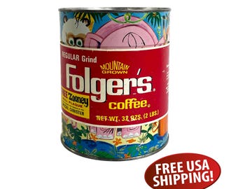 Early 1960s Folgers 2 lb Coffee Can: Rare, Special Zooney Jungle Animals Edition