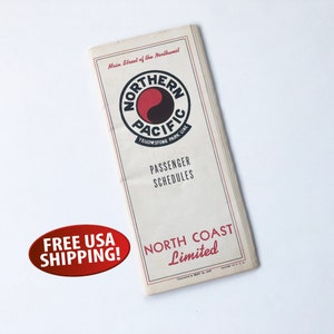 1947 Northern Pacific - North Coast Limited Railroad Schedule Brochure, Train Timetable, Railroadiana, Railroad Collector, Train Advertising