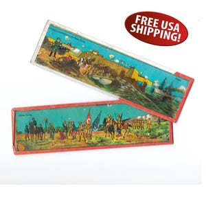 Rare, Antique Magic Lantern Slides with China&#39;s Boxer Rebellion Illustrations, Set of Three Hand Painted Glass Slides, Military History