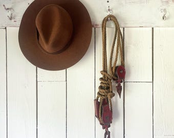 Rustic Red Metal Block and Tackle: Farmhouse Industrial Decor