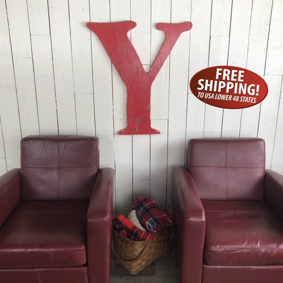 Large Red Wooden Letter Y: Shabby Chic Farmhouse Decor (32.5