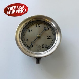Antique Ashcroft 5.25&quot; Nickel Bezel Pressure Gauge, Early 20th Century Gauge, Ship&#39;s Gauge, Nautical Decor, Gauge Collector, Steampunk Prop