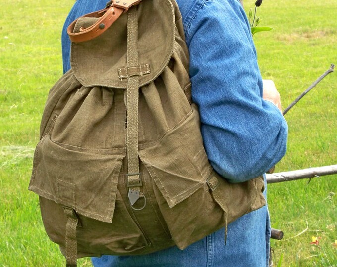 Vintage Army Surplus Backpack Rucksack Canvas and Leather Etsy