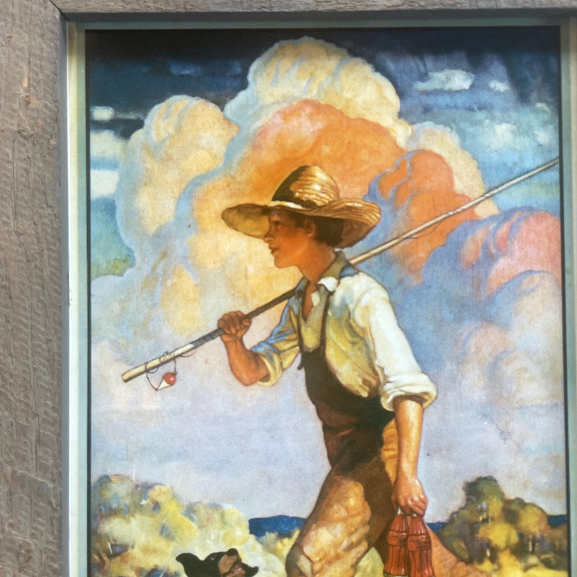 Vintage Coca-cola Framed Print: N.C. Wyeth Boy Fishing With Dog - Etsy