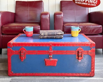 WWII Era USO Performer's Trunk - Footlocker: Militaria Collectible, Unique Coffee Table Trunk