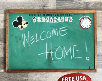 Vintage Midcentury Disney Chalkboard, Mickey Mouse Decor, Two-Sided Blackboard (37x25)