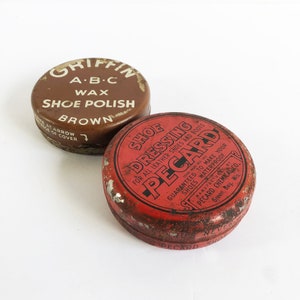 A Pair of 1930s-1940s Shoe Polish Tins, Griffin & Pecard Shoe Care Tins, General Store Prop